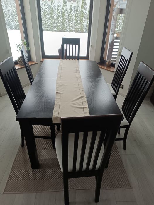 Stół rozkładany krzesła komplet wenge ciemny brąz czarne