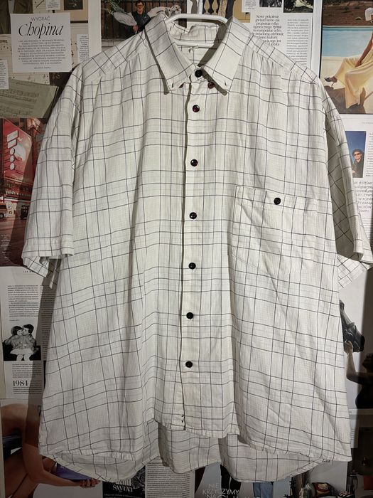 Biała koszula w kratę wólczanka exclusive vintage