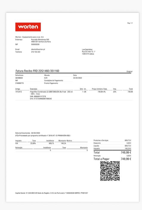Frigorifico LG GBB72NSUCN 384L Inverter