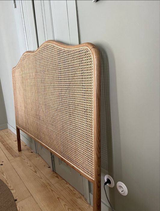 Cabeceira cama 160/170 em madeira + palhinha (rattan) 167x126 cm