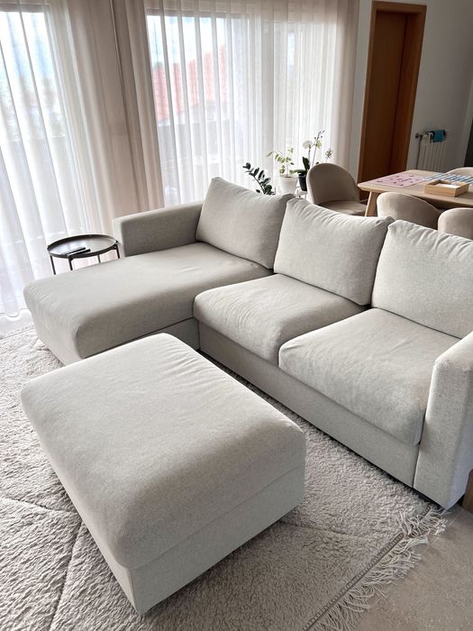 Sofá 3 lugares VIMLE, c/chaise longue + repousa pés /Gunnared bege