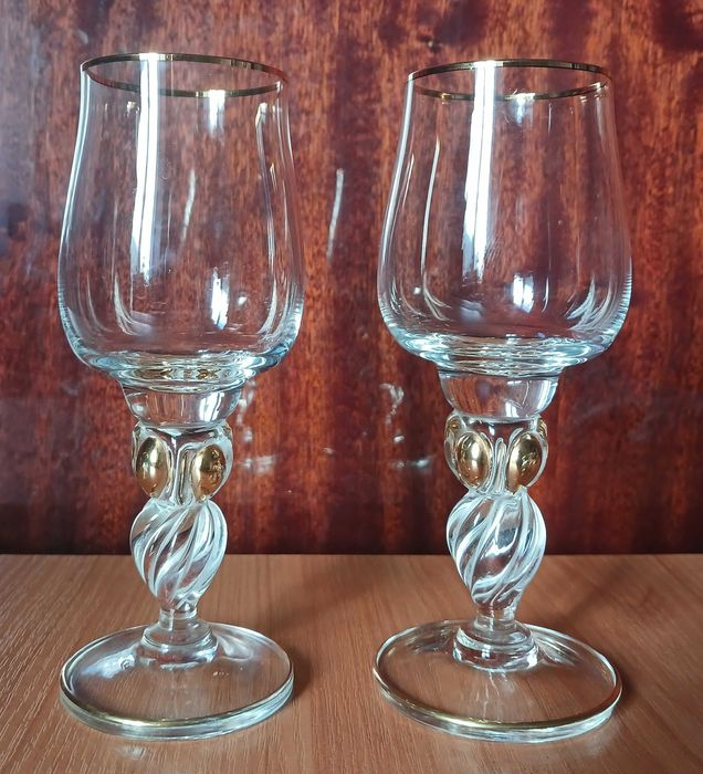 Бокалы хрустальные с позолотой. Винтаж. Богемия Чехословакия. ПАРА: 800 ...