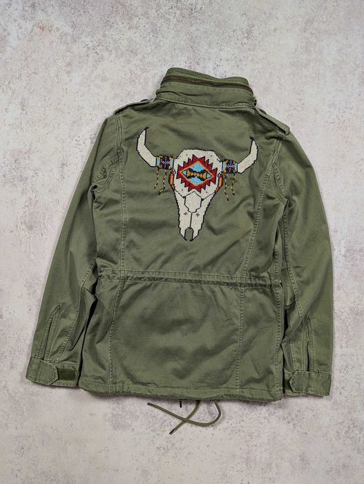 Denim & Supply Ralph Lauren Beaded Steer Head M65 kurtka militarna khaki army western archive rare