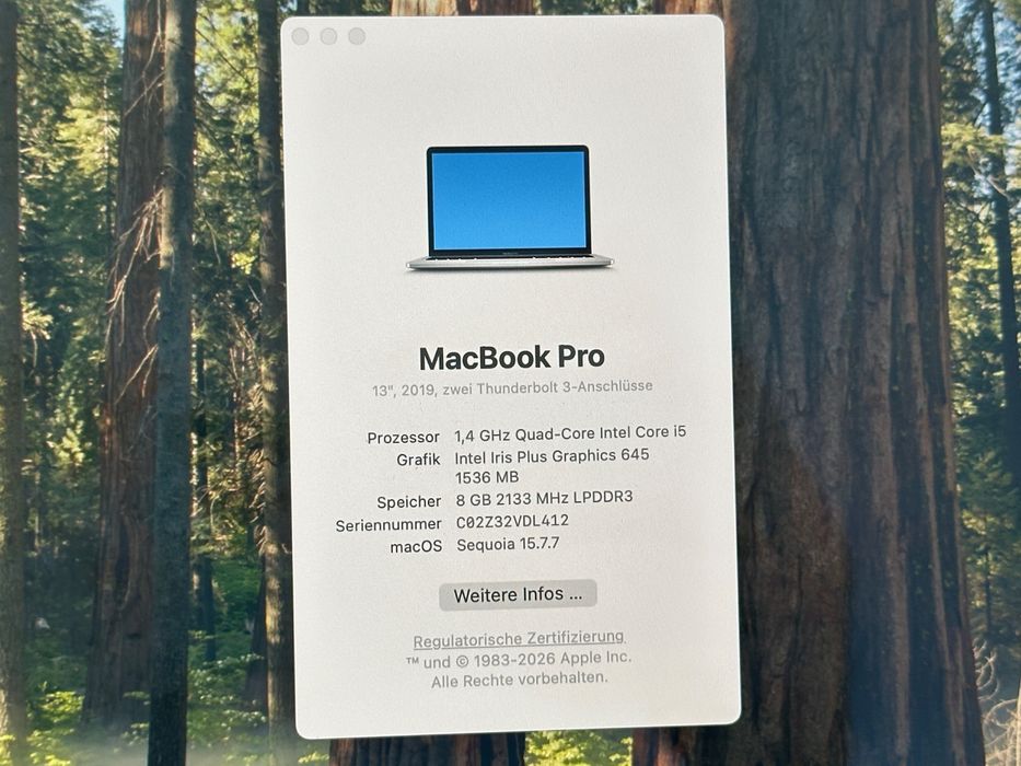 MacBook Pro 2019 13`- 8GB RAM - 256GB SSD - OS Seqoia