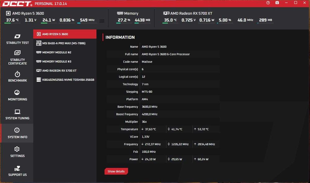 MSI B450-A PRO MAX, Ryzen R5 3600, Fortis 3, 16GB DDR4 3200, BeQuiet 600W