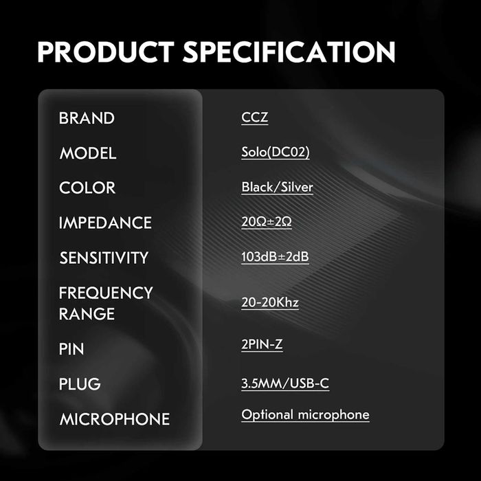 ‼️ CCZ DC02 Solo (Black, mic) - динамические IEM's наушники (1DD Dual)