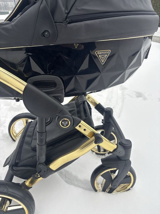 Junama Diamond Fluo Line wózek 2w1 CZARNY Złoty Stelaż gratisParasolka
