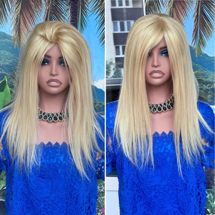 Натуральная накладка полная система шёлк кожа блонд волосы 50см 110 гр