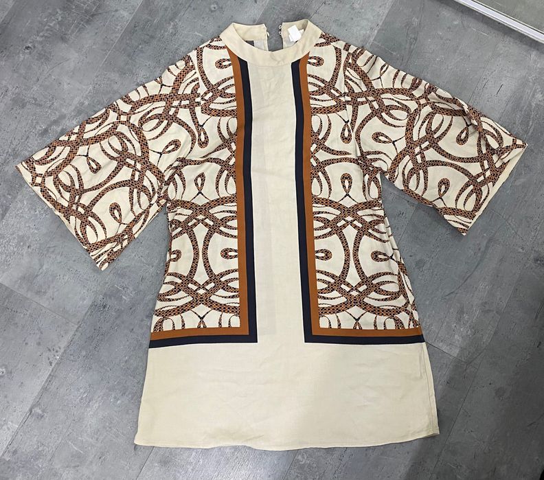 H&M Richard Allan 34 bluzka tunika beżowa wzory