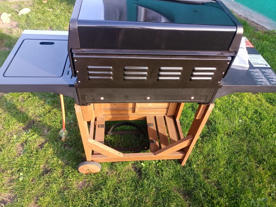 Nowy GRILL Gazowy 15kw LANDMANN TRITON-(12202] + duży pokrowiec drewno