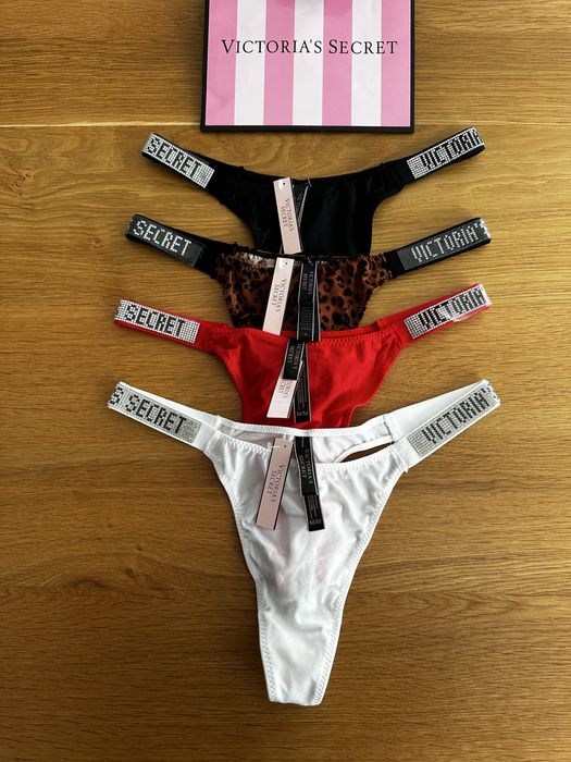 4 pary Victoria’s Secret NOWE stringi gładkie rozmiar S / M cyrkonie