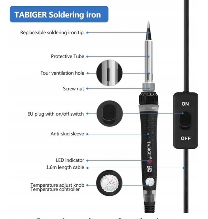 Elektroniczna lutownica Tabiger z regulowaną temperaturą 200-450C
