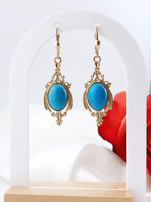 Złote kolczyki pr. 585 z naturalnym turkusem