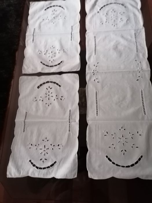 Conjunto de 3 panos de quarto, bordados, linho  desde