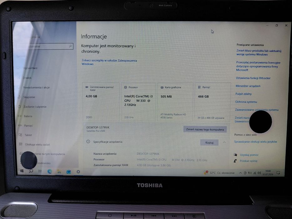 Laptop Toshiba Satellite Pro L500 i3 330/4GB/500GB