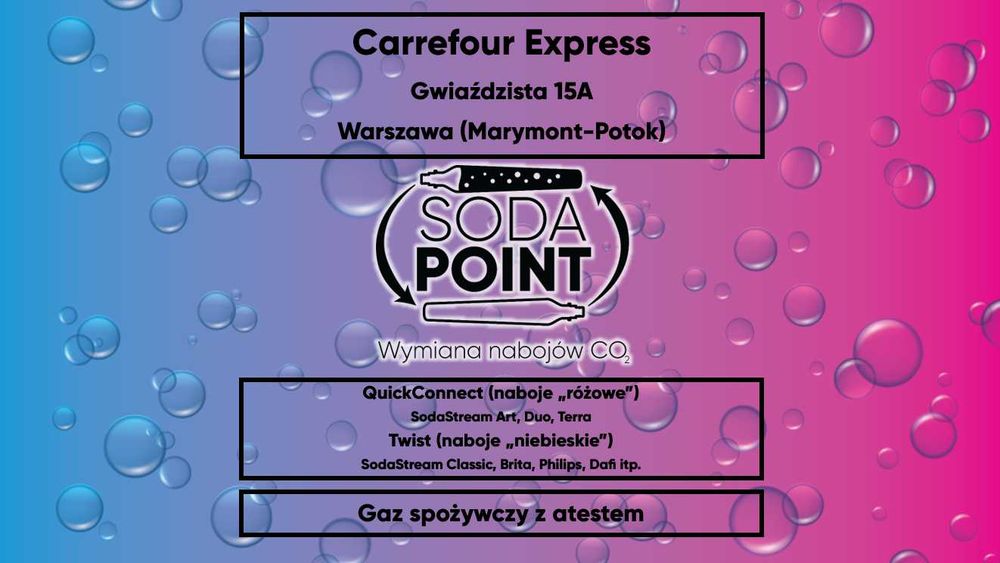 Sodastream W-wa (Marymont-Potok), Gwiaździsta 15A Wymiana nabojów CO2