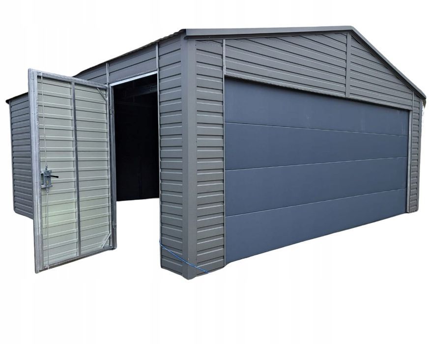 Garaż blaszany jednostanowiskowy 6x5.8 m - Dach dwuspadowy, Brama segm