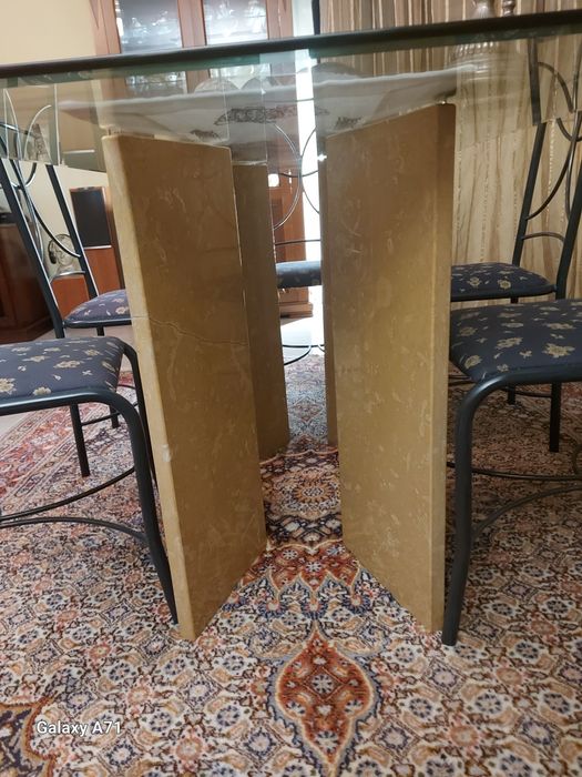 Glass table with beveled edges and marble legs64585235531777123