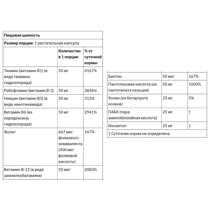 Комплекс витамины группы В, 50 мг, США, витамин В, витамины В, 100 шт