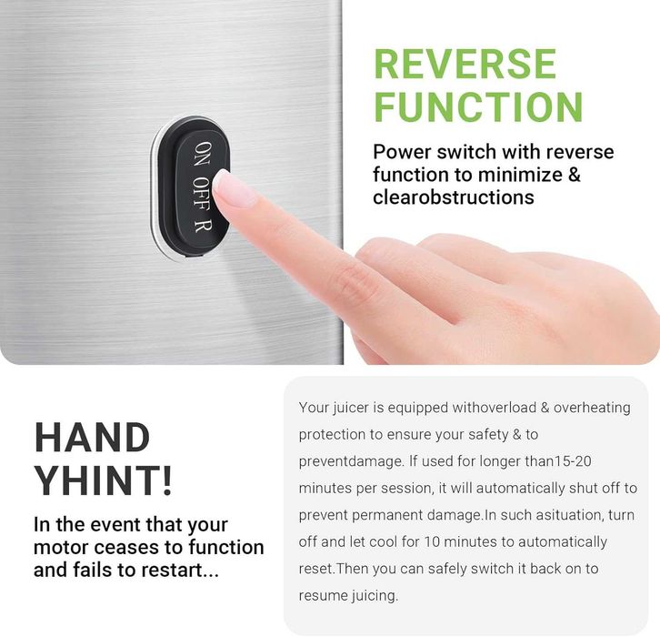 AMZCHEF Ekstraktor do soków, szerokie otwory zasilające