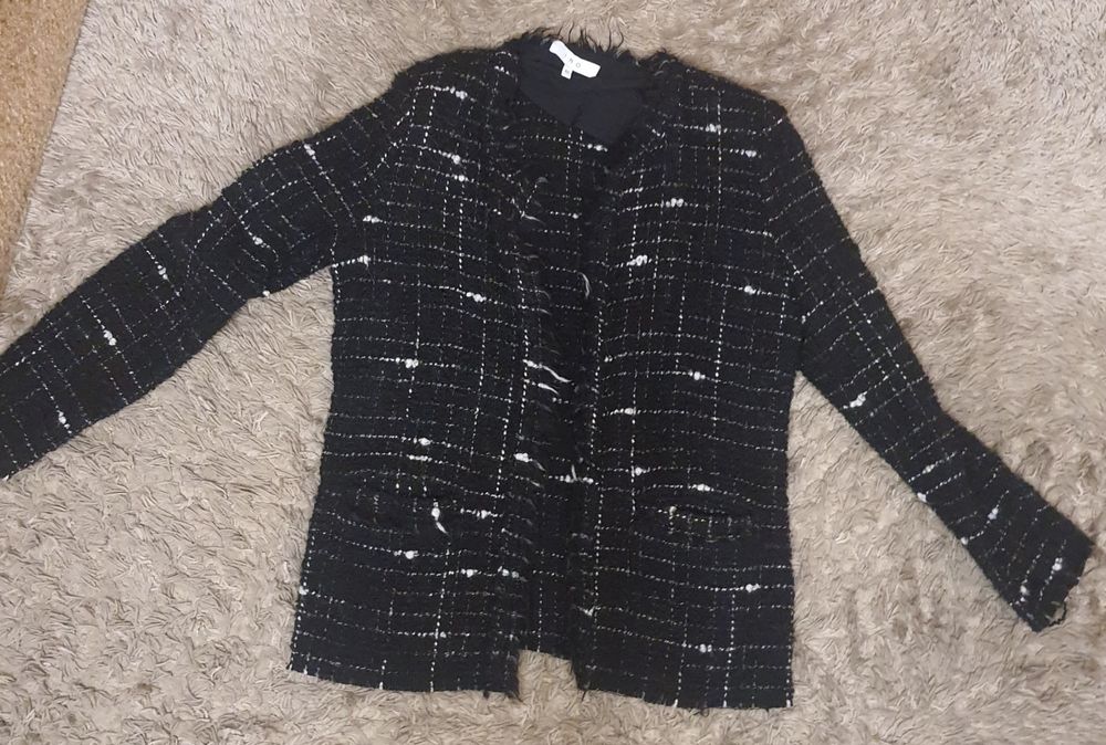 IRO Твідовий блейзер у чорно-білу клітинку з обробкою бахромою