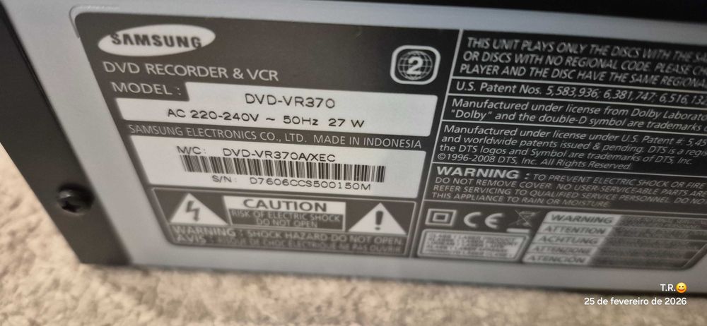 Gravador e Leitor DVD&VHS Combinado Samsung VR370 6 HEAD HI-FI Stereo