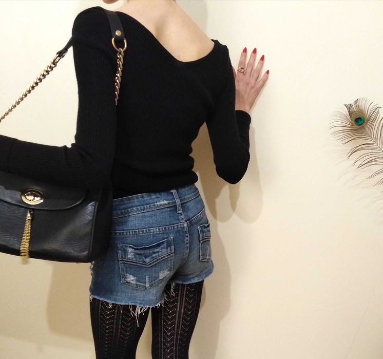 Spodenki denim cut out poszarpany niebieski dżins chic sexy