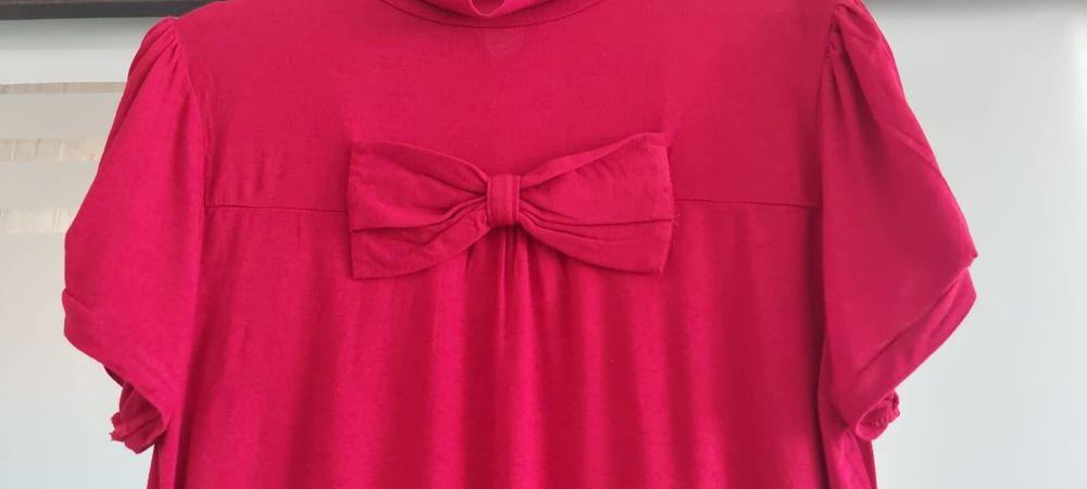 L/40 Zara - czerwony półgolfik z krótkim rękawem