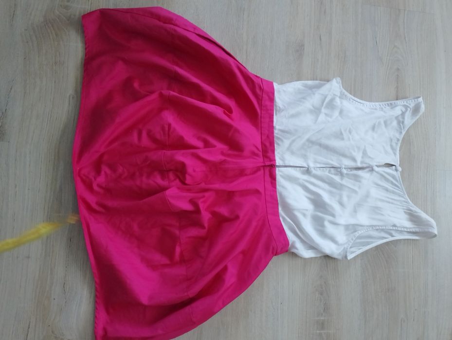 Sukienka bez rękawów  bąbka fuksja+biel M/L r.