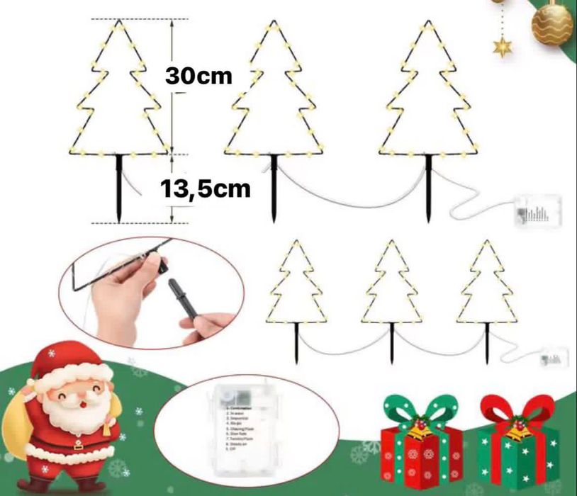 Dekoracja świąteczna choinka LED zestaw 6szt ozdoba świąteczna 30 cm