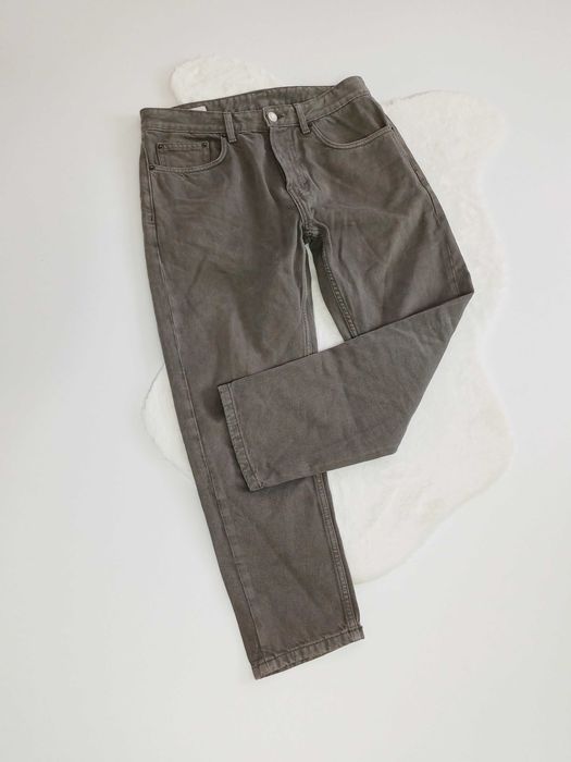 Zielone khaki spodnie jeansowe Zara rozmiar XL dżinsy na guziki z wąskimi nogawkami