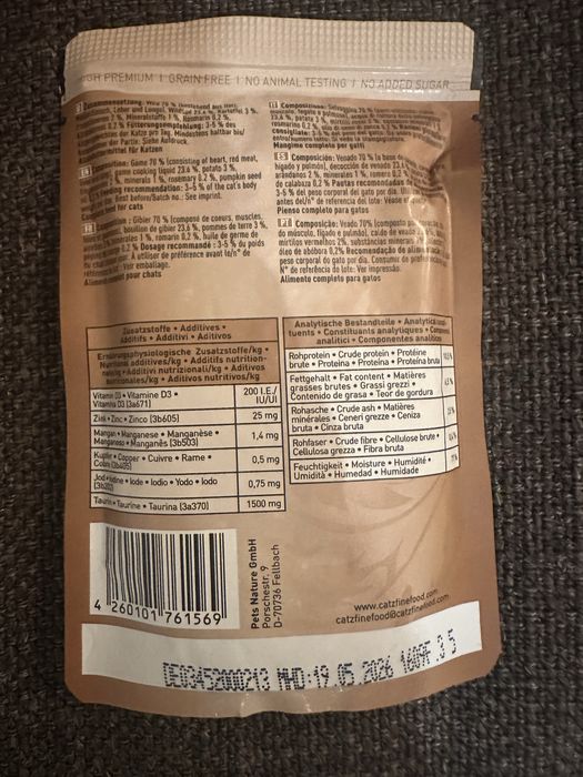 9 saszetek x85g karmy Katz Finefood Wild (dziczyzna)
