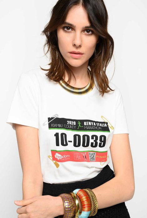 PINKO T-shirt z nadrukiem biały INCARNATA S , M