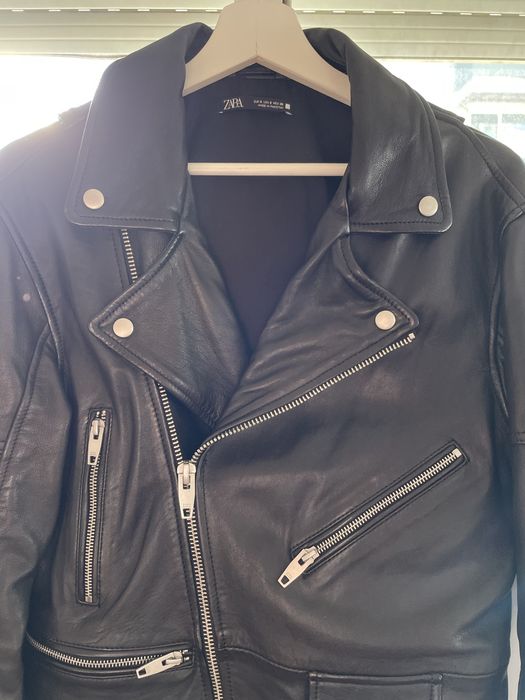 Biker preto 100% pele para homem Zara