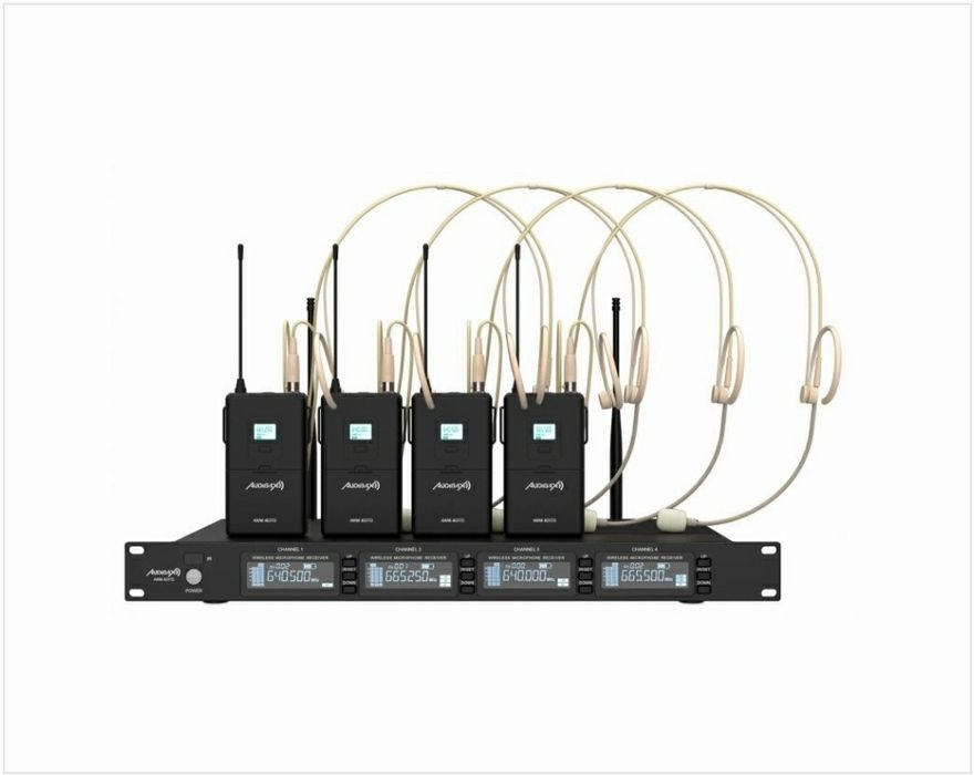 Conjunto de 4 Microfones sem fios com headset profissionais