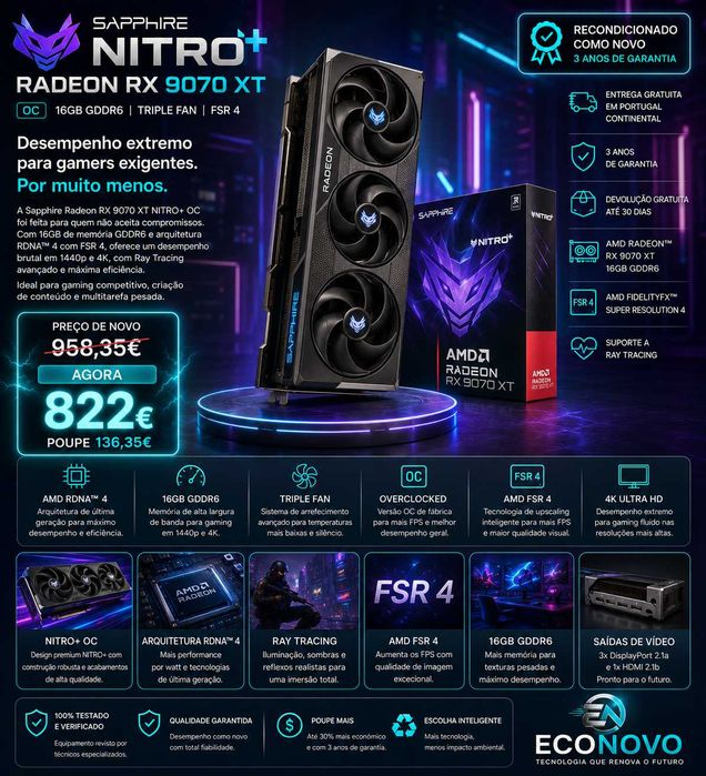 EN Placa Gráfica Placa grafica Sapphire Radeon RX 9070 XT NITRO+ OC 16GB GDDR6