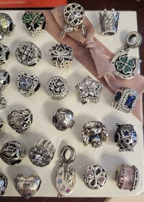 Charms, koralik do bransoletki Pandora, koniczynka, kwiat sowa piłka