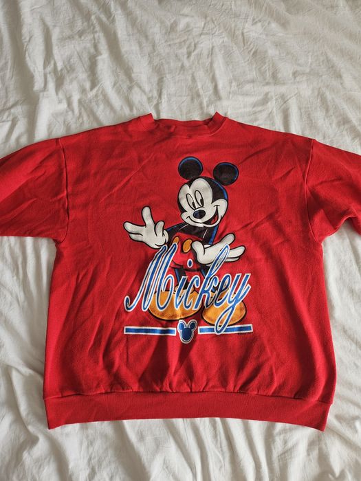 Czerwona Disney bluza crewneck unisex w rozmiarze  L z lat 90'