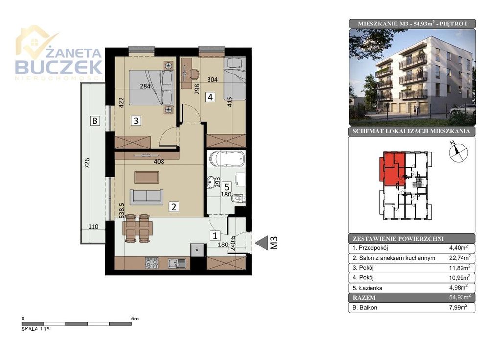 2 pokoje 54,93 m² | Nowa inwestycja | 15 Aleja |