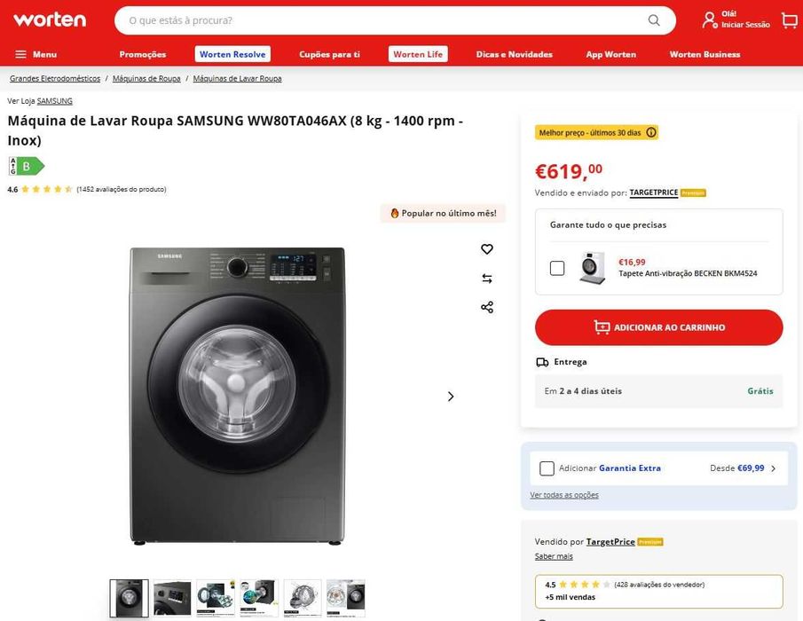 Máquina de Lavar Roupa Samsung com 3 anos