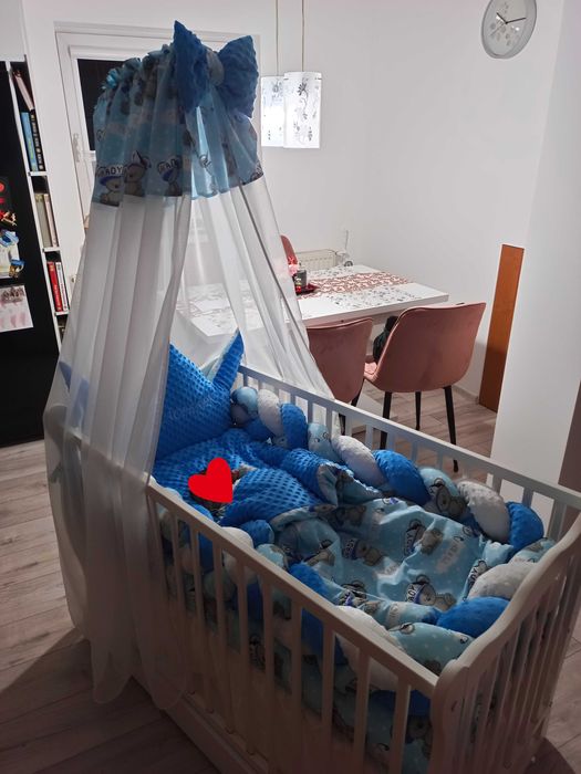 Komplet do łóżeczka its a boy minky, długi warkocz, korona, baldachim