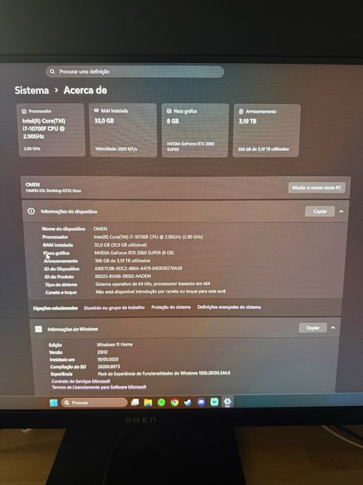 PC Gaming HP OMEN 25L + periféricos