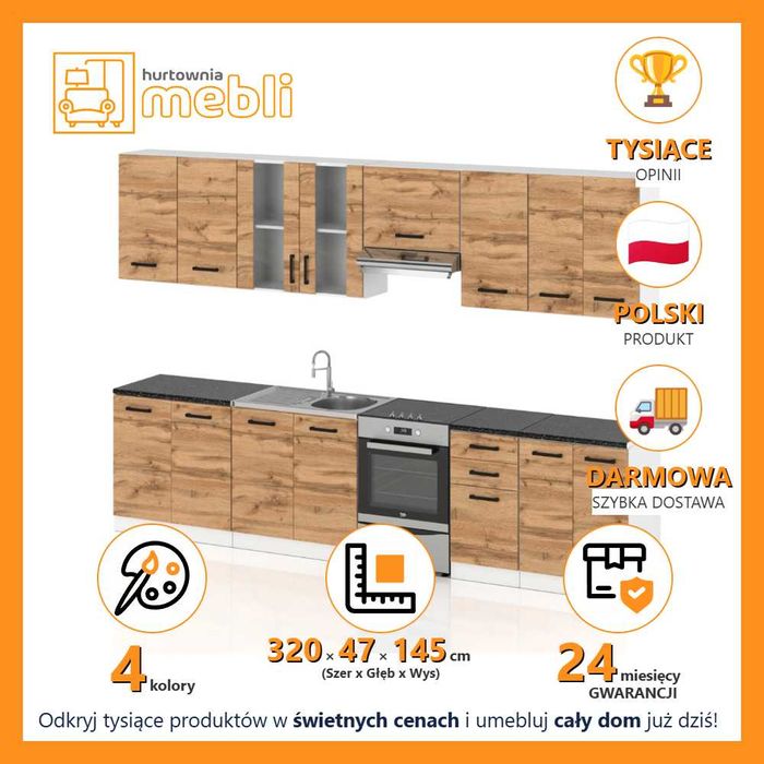 Kuchnia Modułowa Jowita 3.2m Drewniana Wotan Nowoczesna Duża Pojemna