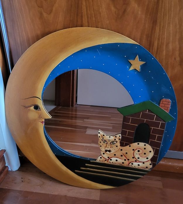 Espelho com moldura gato e lua