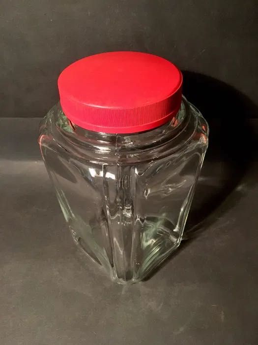 FRASCO de VIDRO - anos 50 - com tampa - 24x14 cm/s