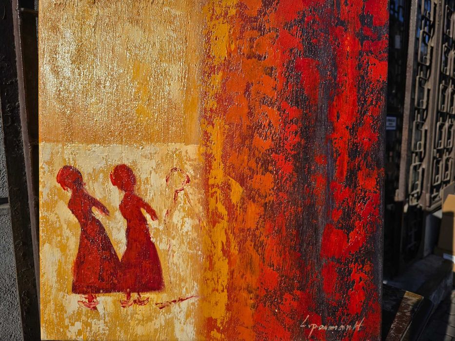 Stary obraz olejny na płótnie  new look  kobiety podpisany