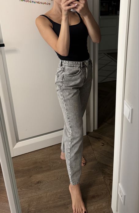 Джинси Sinsay Mom Fit 36 сірі висока посадка 100% бавовна