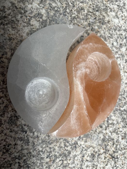 Selenite porta velas - yin yang.