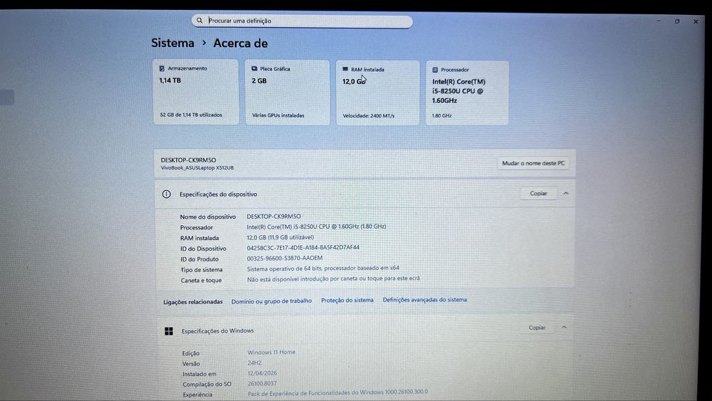 Asus Vivobook I5-8250U/SSD+HDD/nVidia MX110/12Gb RAM