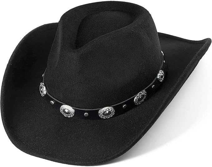 Kapelusz kowbojski z szerokie zawinietym rondem.